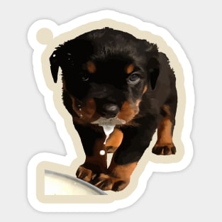 Cute Rottweiler Puppy Lapping Milk Sticker